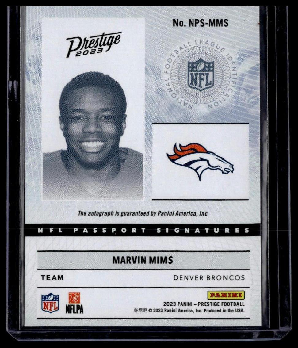 2023 Panini Prestige #NPS-MMS Marvin Mims NFL Passport Signatures