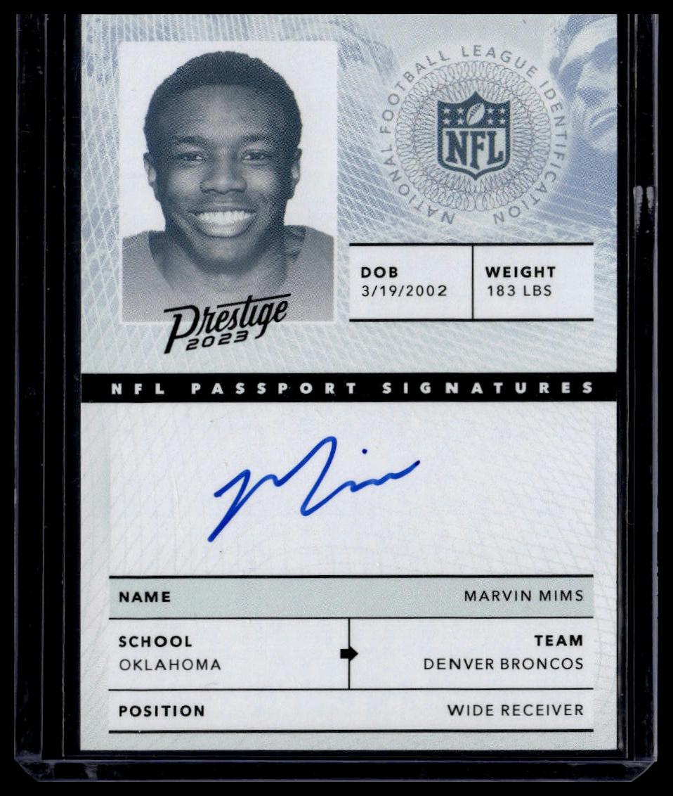 2023 Panini Prestige #NPS-MMS Marvin Mims NFL Passport Signatures