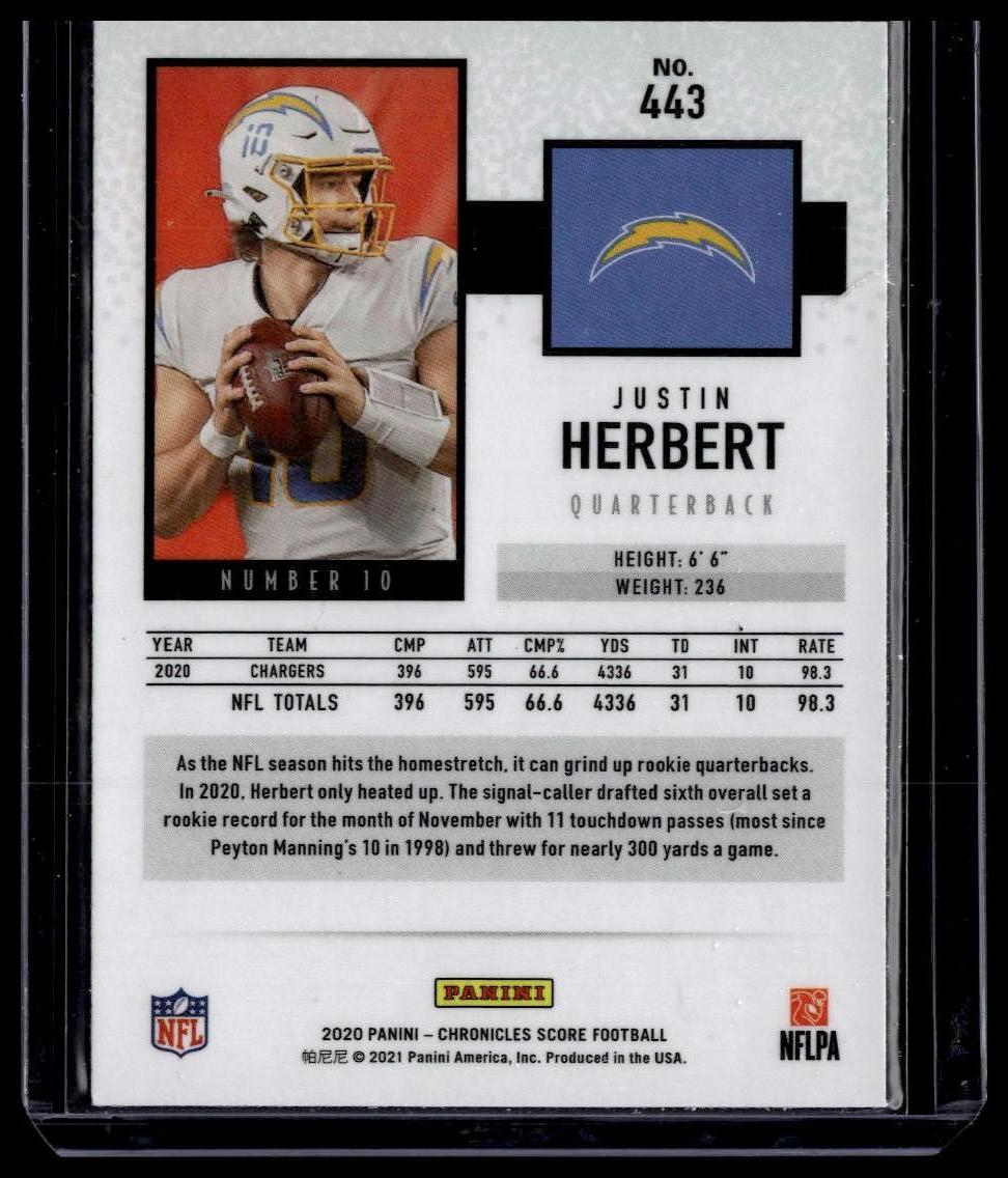 2020 Panini Chronicles #443 Justin Herbert 2020 Score Update Rookies