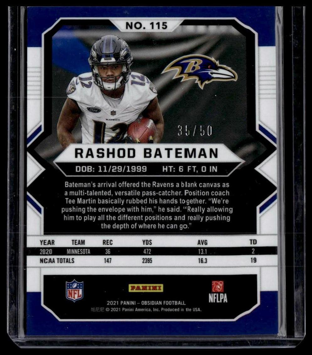2021 Panini Obsidian #115 Rashod Bateman Electric Etch Green #/50