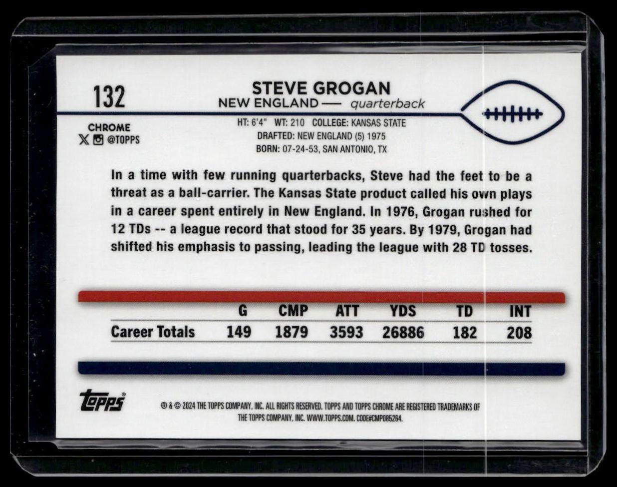 2024 Topps Chrome #132 Steve Grogan Orange Wave Refractor #/25