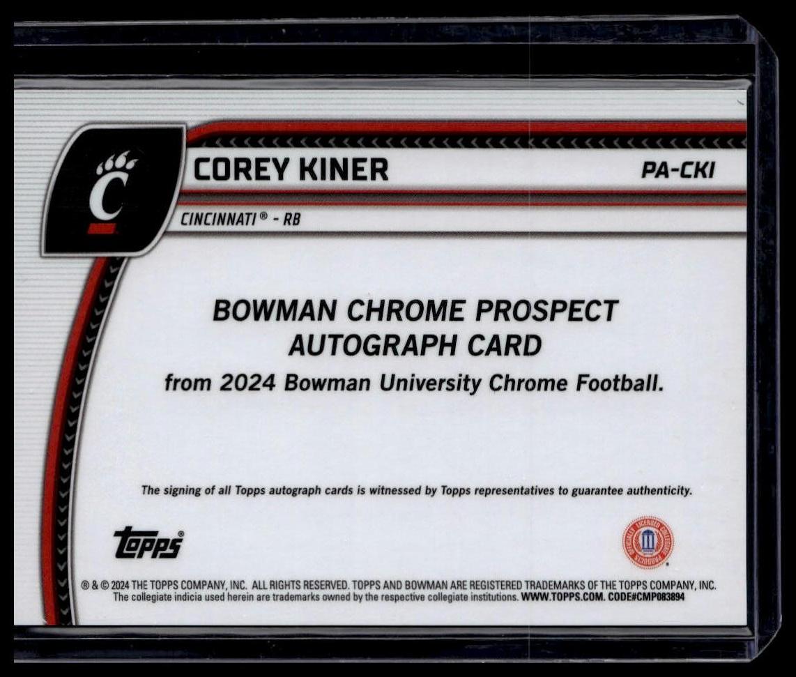 2024 Bowman University Chrome Corey Kiner Autographs Fuchsia Refractor #/150