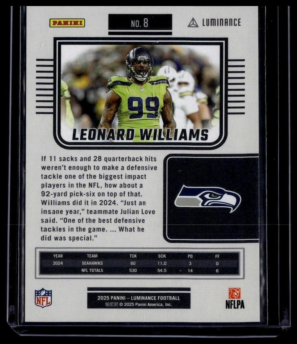2025 Panini Luminance #8 Leonard Williams Green #/100