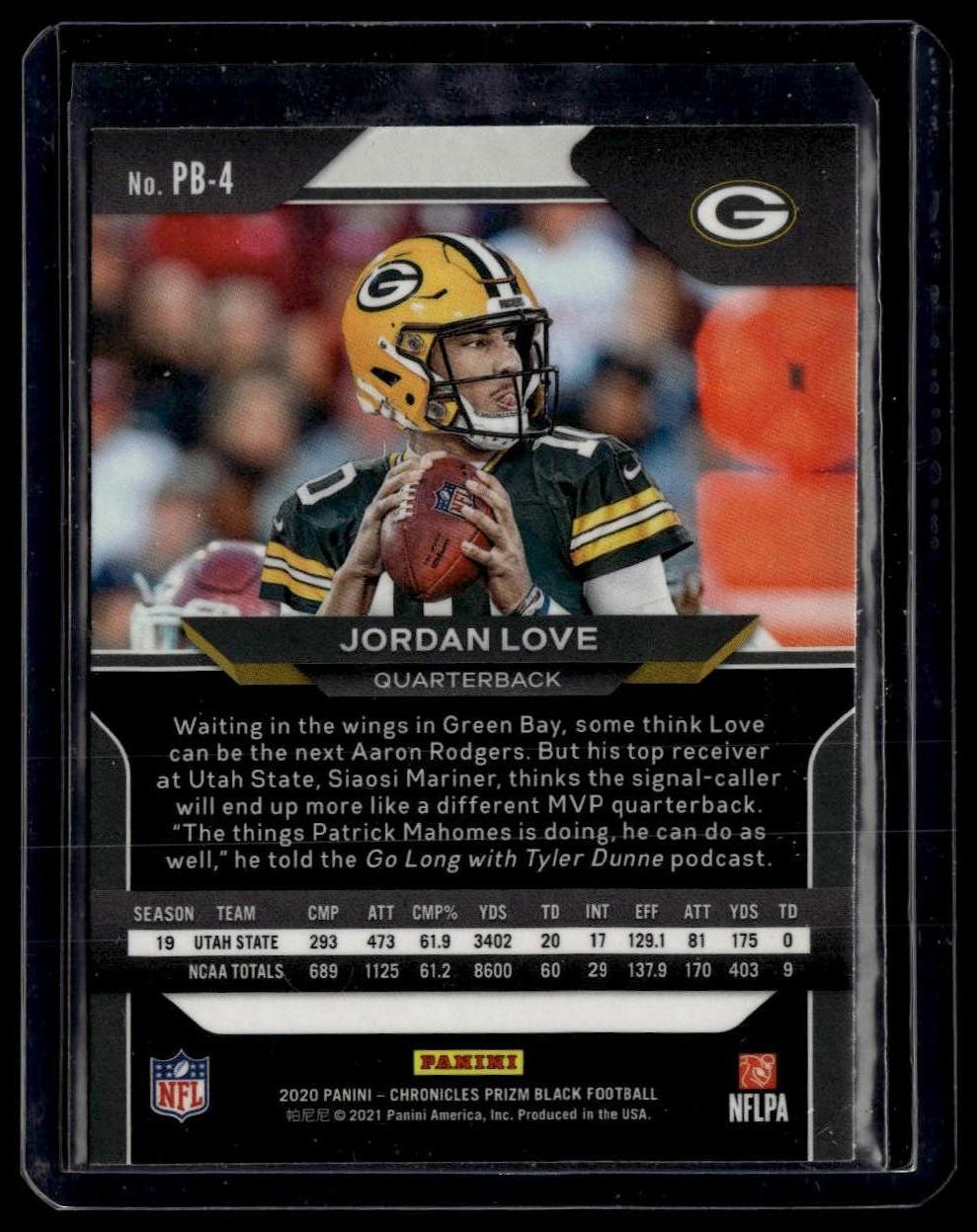 2020 Panini Chronicles #PB-4 Jordan Love Prizm Black