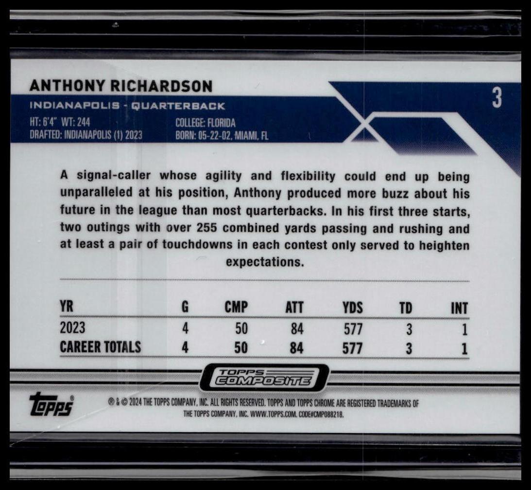 2023 Topps Composite #3 Anthony Richardson Topps Chrome Purple Geometric #/199