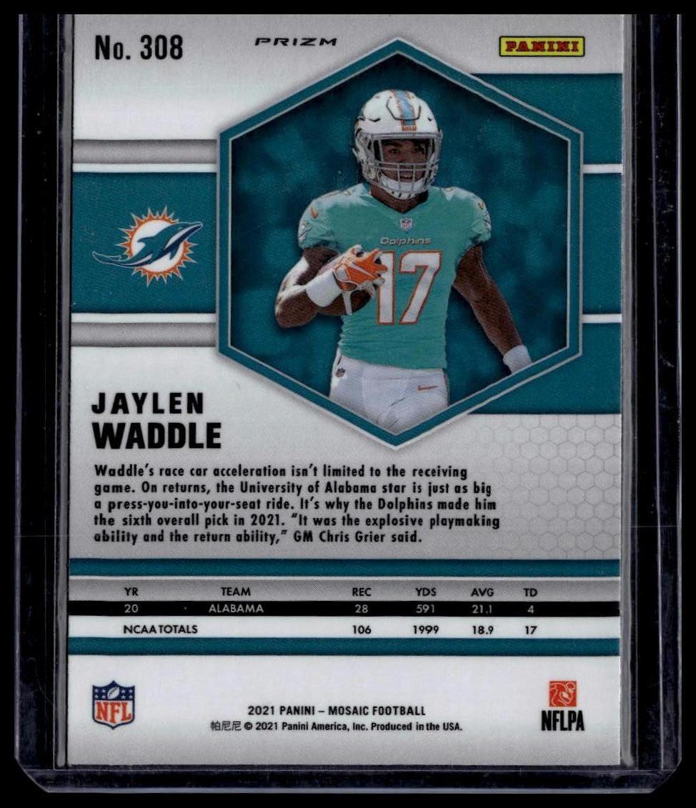 2021 Panini Mosaic #308 Jaylen Waddle Prizm Reactive Blue