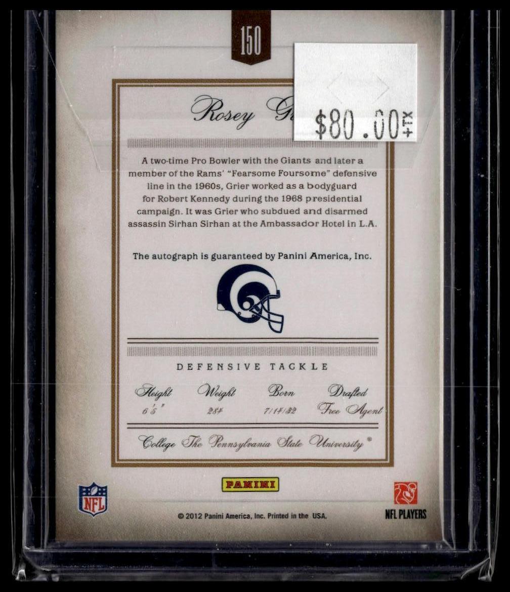 2011 Panini Prime Signatures #150 Rosey Grier Autographs Gold #/15
