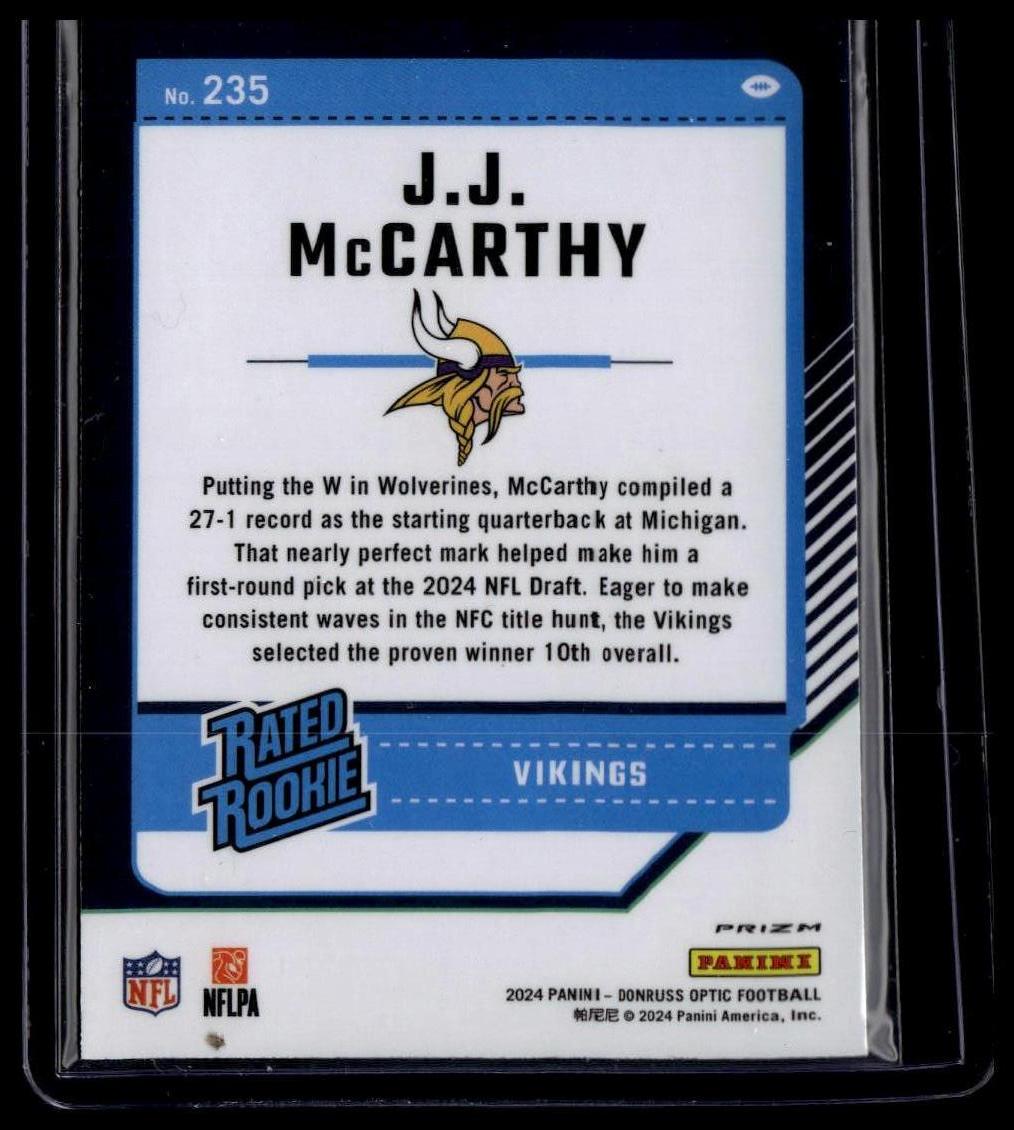 2024 Donruss Optic #235 J.J. McCarthy Purple Shock