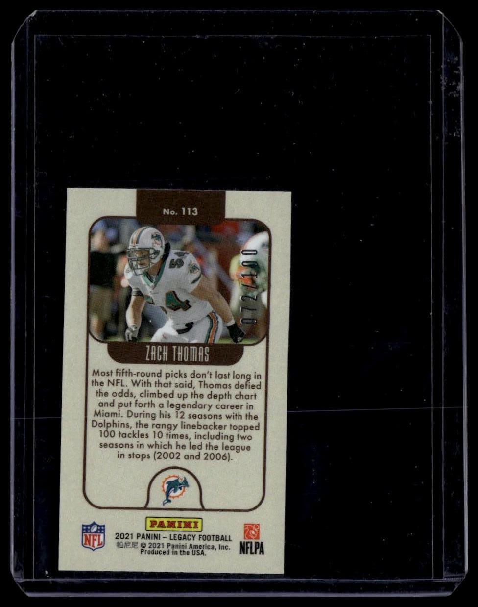 2021 Panini Legacy #113 Zach Thomas Premium Edition Mini Bronze #/100