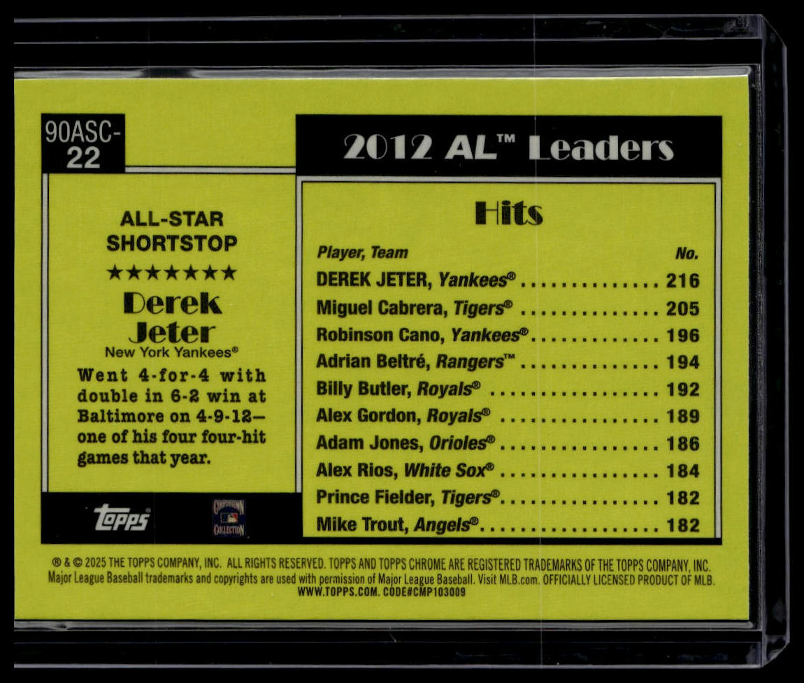 2025 Topps #90ASC-22 Derek Jeter 1990 35th Anniversary Chrome All-Stars