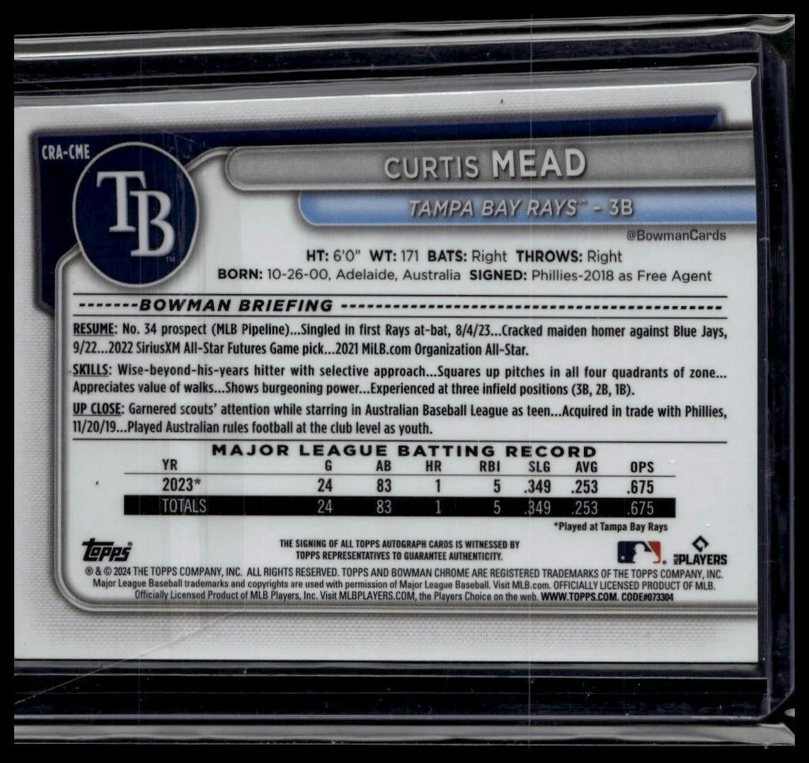 2024 Bowman #CRA-CME Curtis Mead Chrome Rookies Autographs