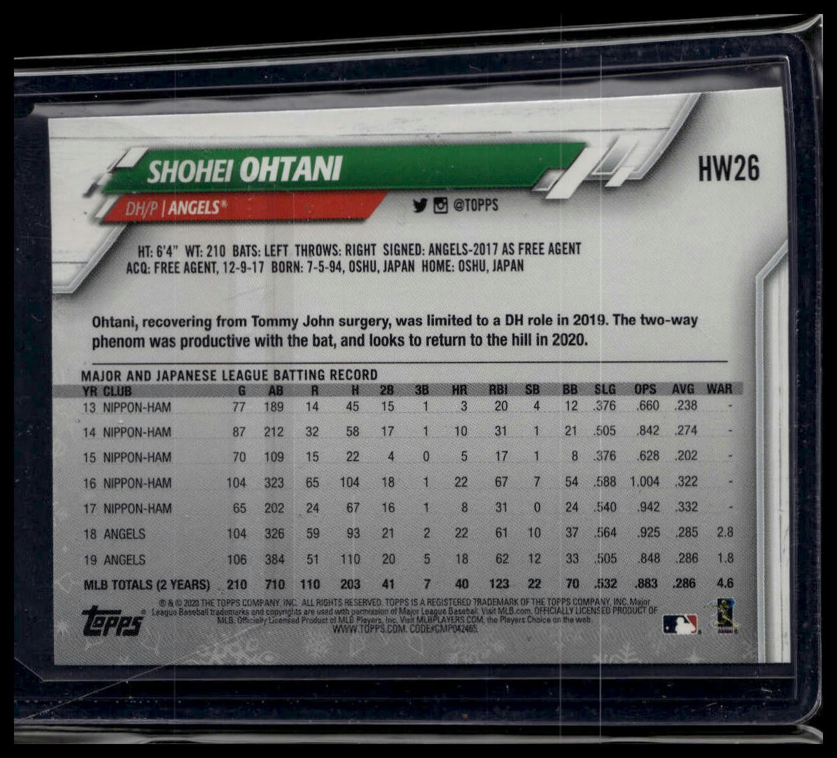 2020 Topps Holiday #HW26 Shohei Ohtani