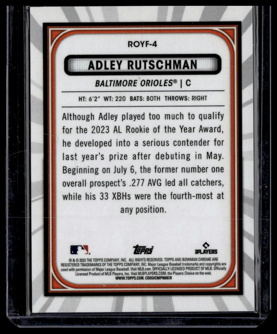 2023 Bowman #ROYF-4 Adley Rutschman ROY Favorites Mojo Pink Refractors /199