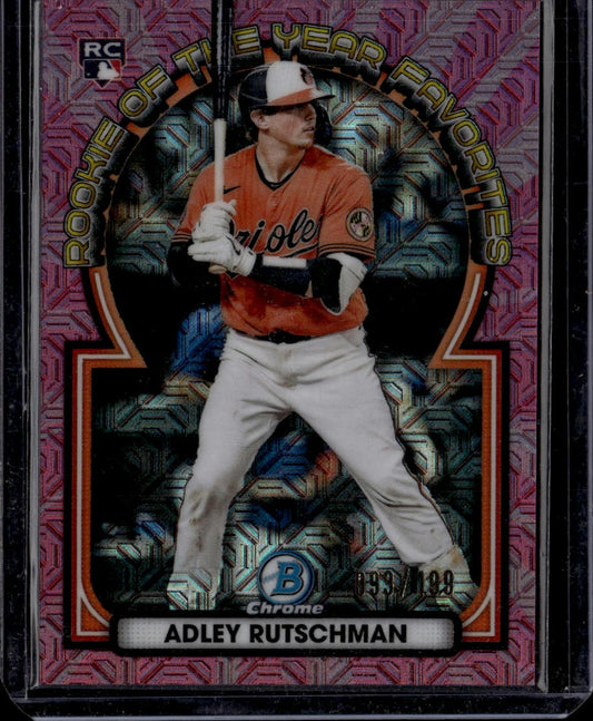 2023 Bowman #ROYF-4 Adley Rutschman ROY Favorites Mojo Pink Refractors /199