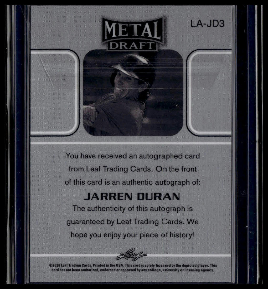 2020 Leaf Metal Draft #LA-JD3 Jarren Duran 1990 Leaf Autographs Silver Mojo
