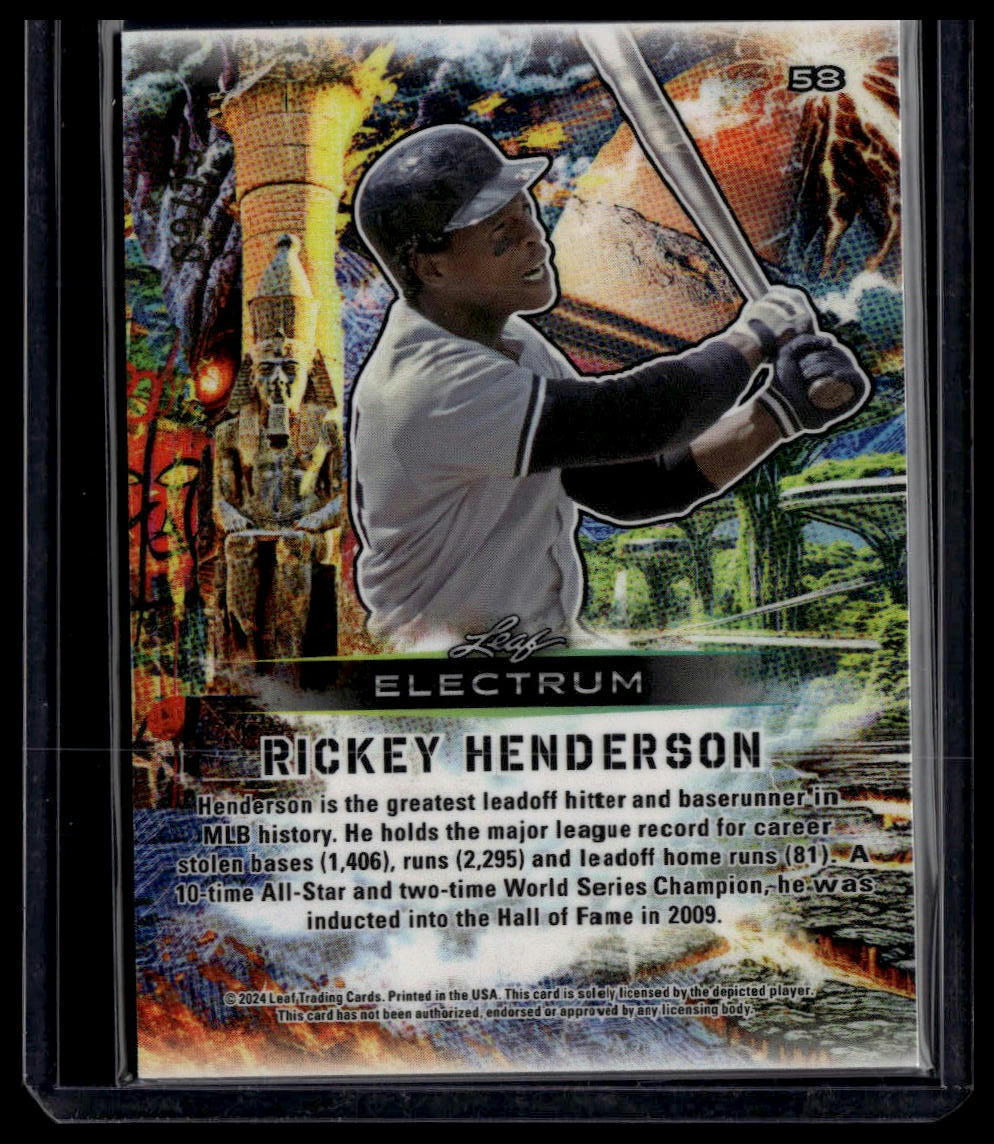 2024 Leaf Electrum #58 Rickey Henderson Silver Board with Tie-Dye Skin #/75