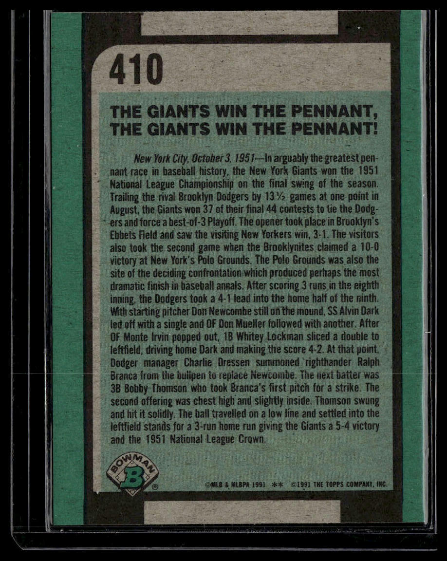 1991 Bowman #410 The Shot Heard 'Round The World