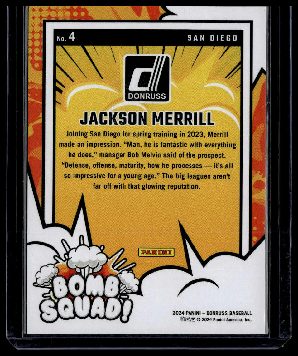 2024 Donruss #4 Jackson Merrill Bomb Squad Red Ice #/149