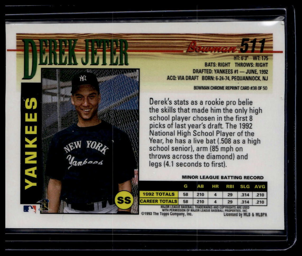 1998 Bowman Chrome #38 Derek Jeter Bowman Rookie Reprints