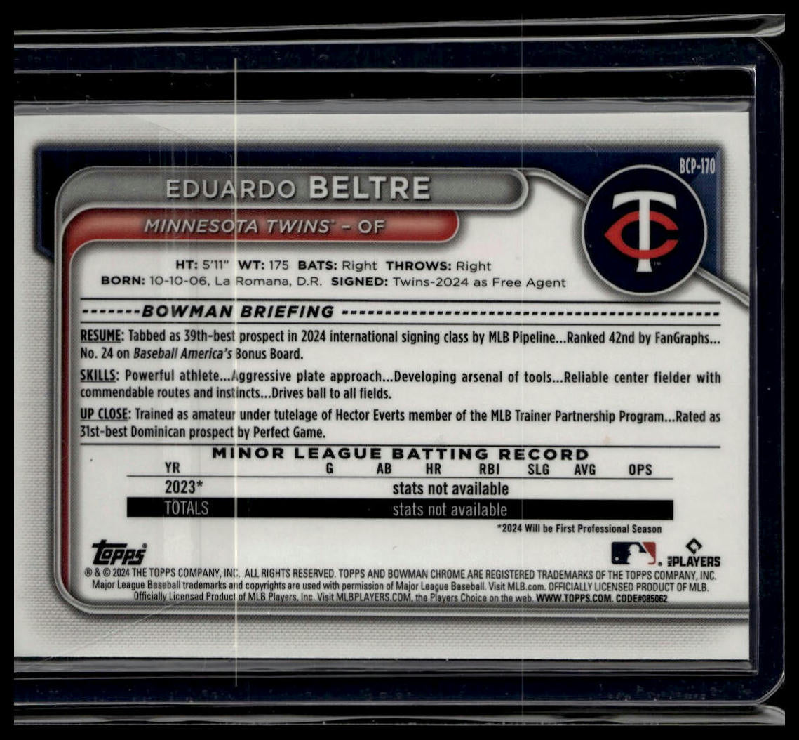 2024 Bowman Chrome #BCP-170 Eduardo Beltre Reptilian Blue Refractors /150