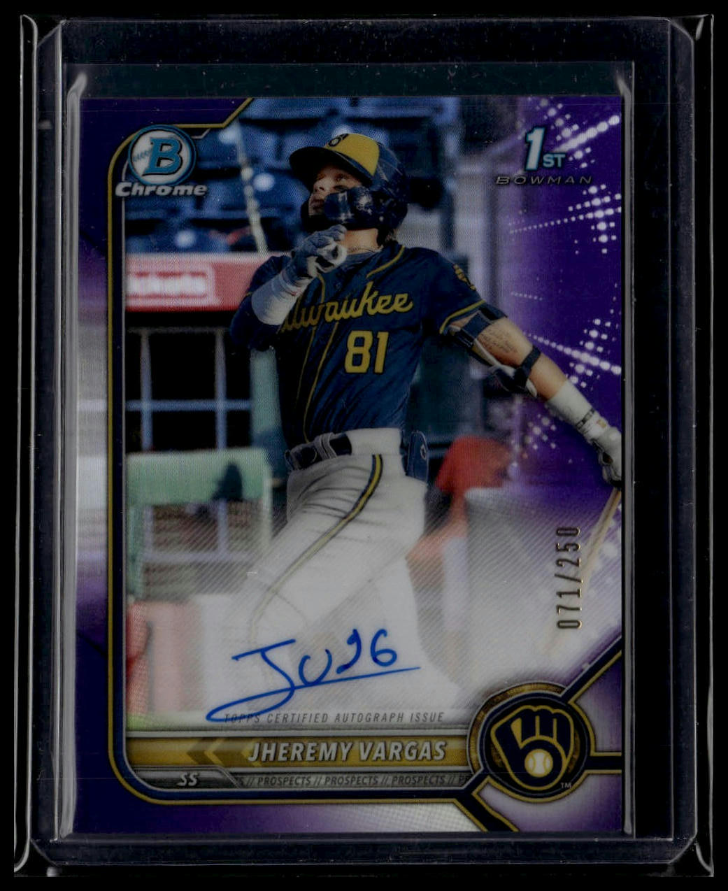 2022 Bowman Chrome #CPA-JVG Jheremy Vargas Auto Purple Refractor /250