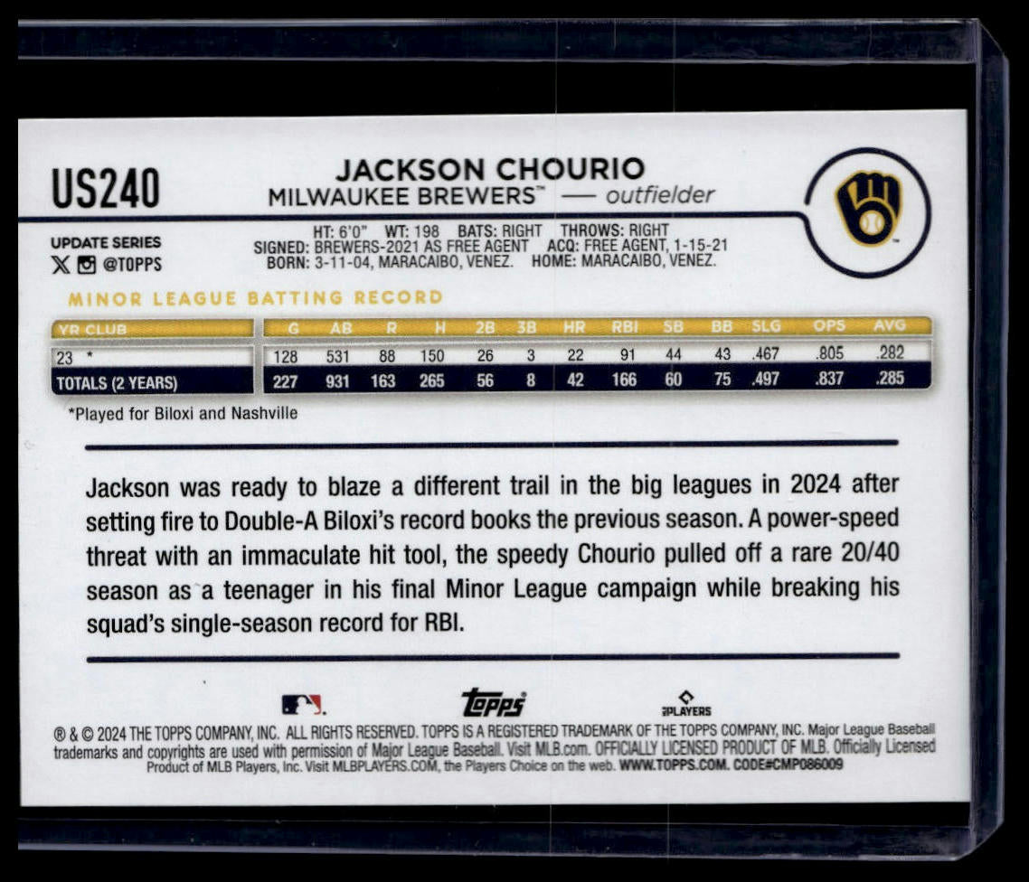 2024 Topps Update #US240 Jackson Chourio Silver Crackle Foilboard