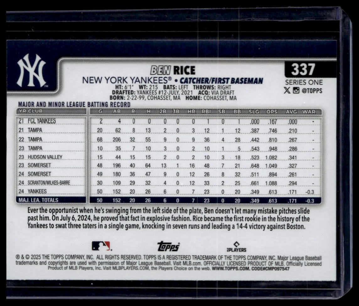 2025 Topps #337 Ben Rice Holiday Eggs