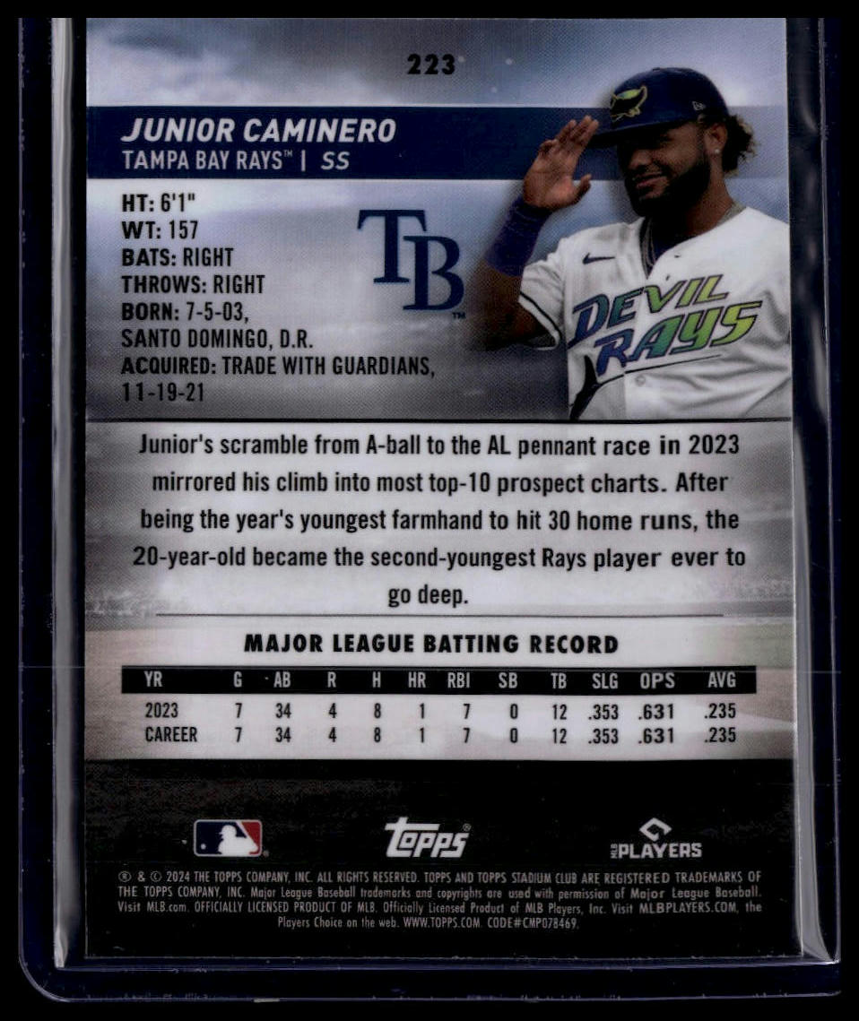 2024 Stadium Club #223 Junior Caminero Chrome