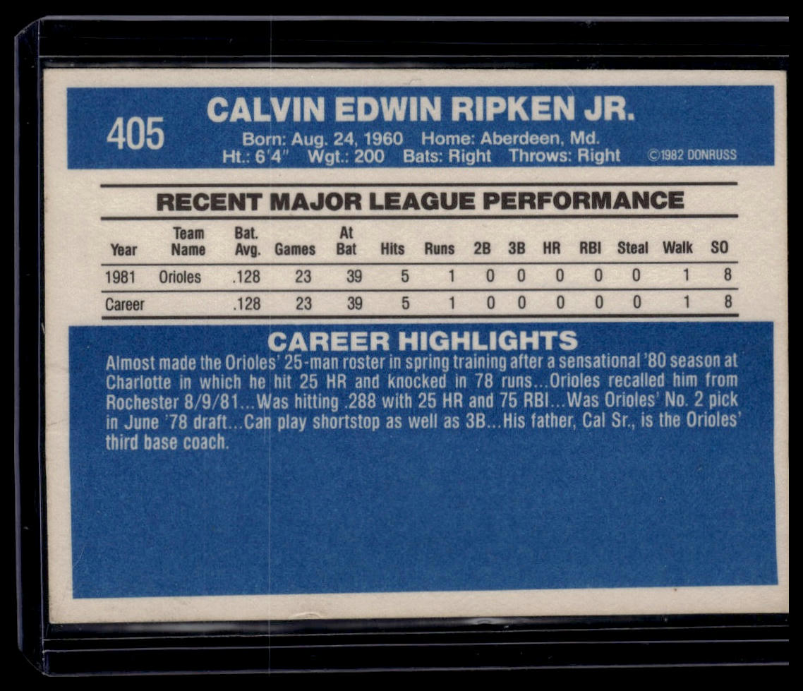 1982 Donruss #405 Cal Ripken, Jr.