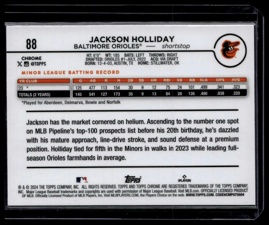 2024 Topps Chrome #88 Jackson Holliday Pink Refractors