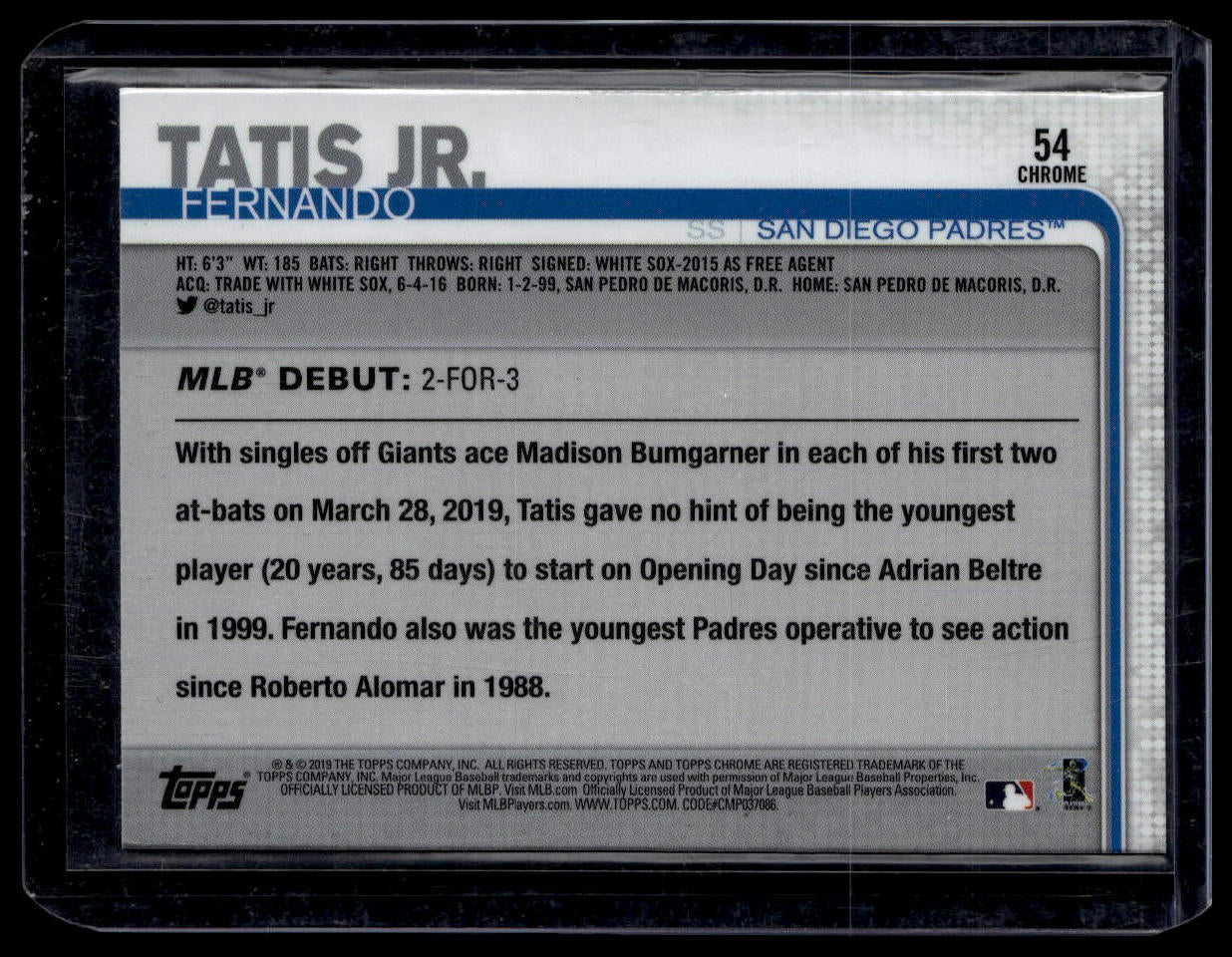 2019 Topps Chrome Update #54 Fernando Tatis Jr.