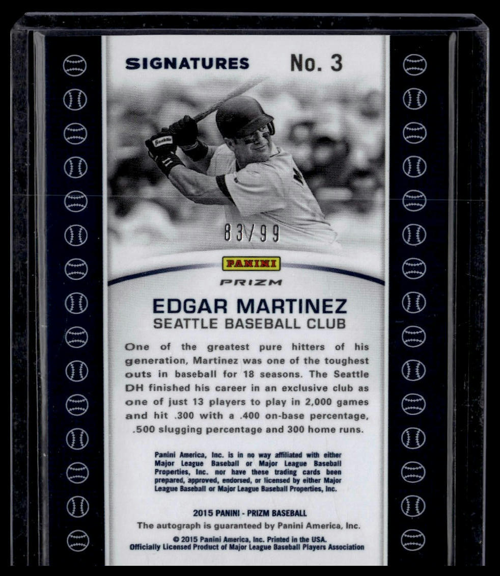 2015 Panini Prizm #3 Edgar Martinez Baseball Signatures Prizm Camo #/99