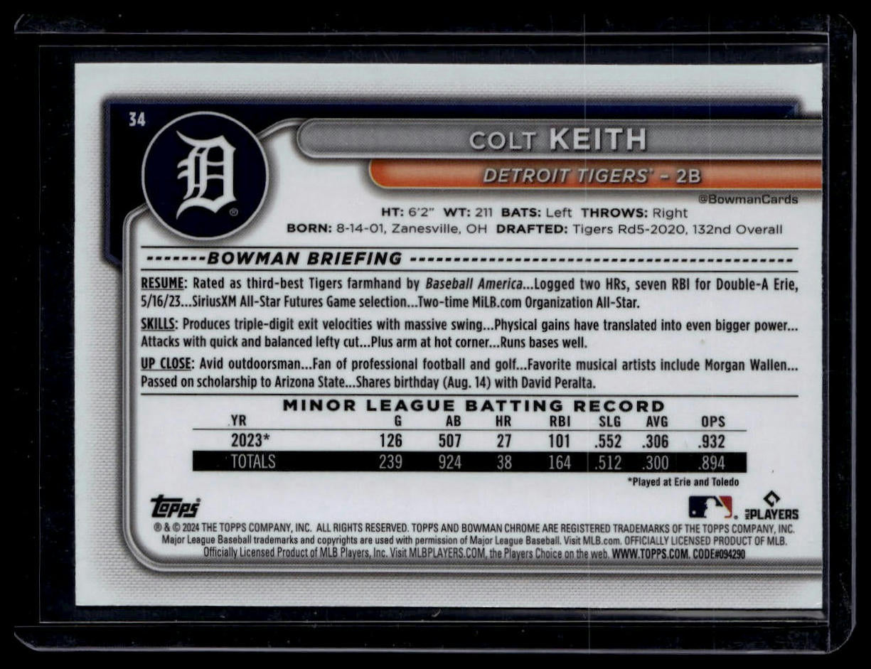 2024 Bowman Chrome #34 Colt Keith Mojo Refractors