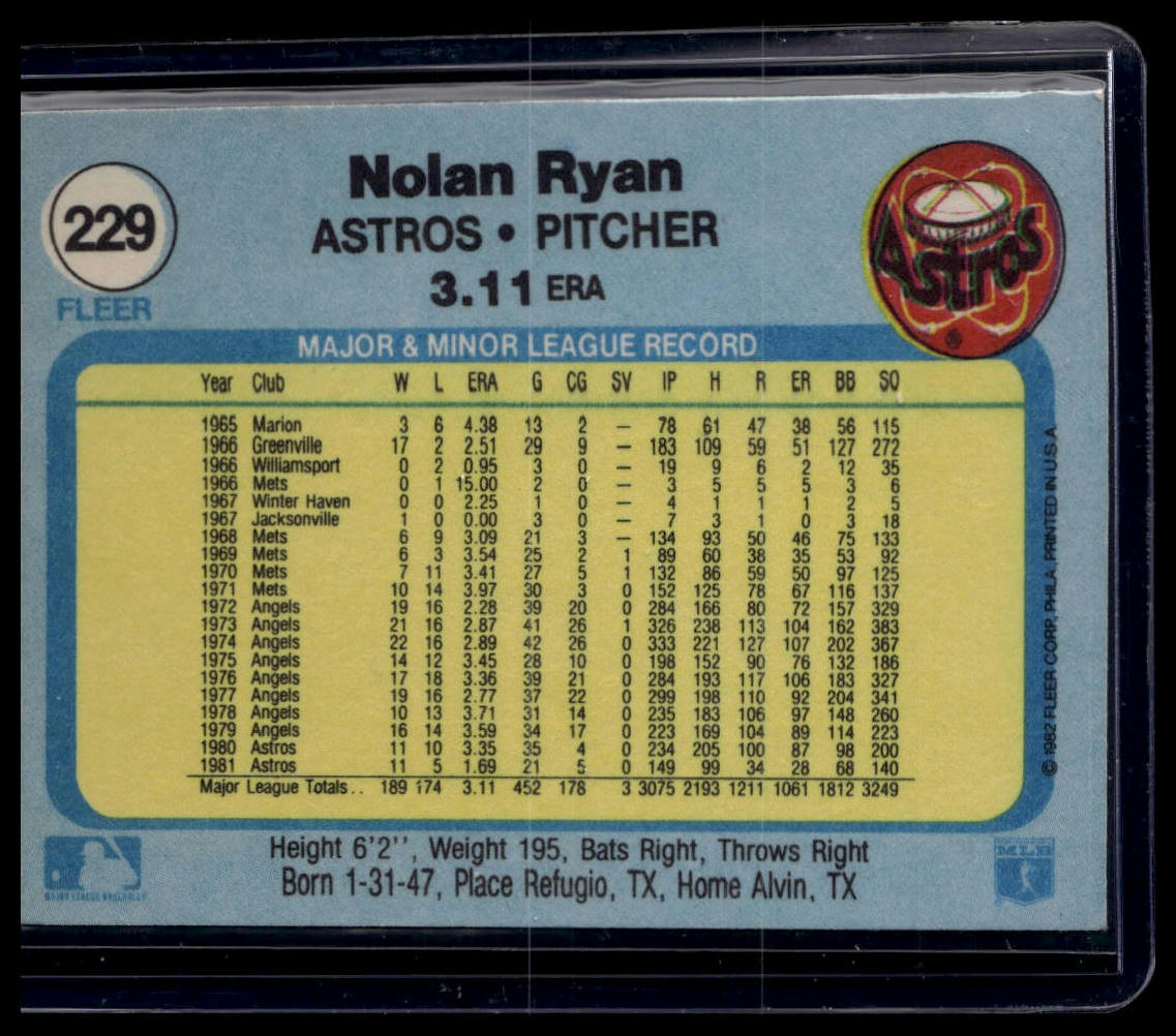 1982 Fleer #229 Nolan Ryan