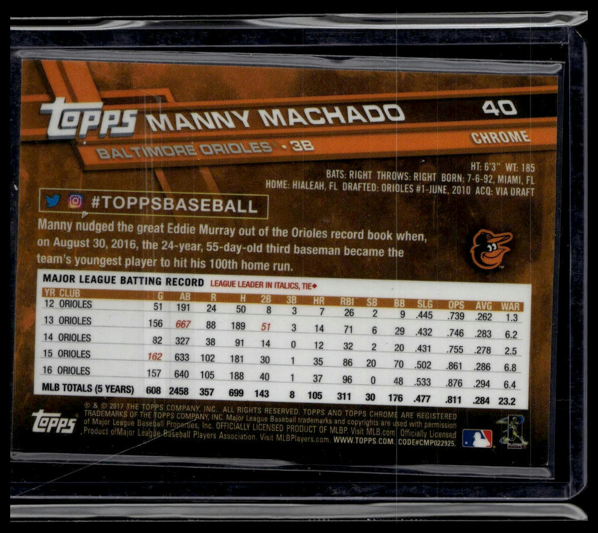 2017 Topps Chrome #40 Manny Machado Negative Refractor