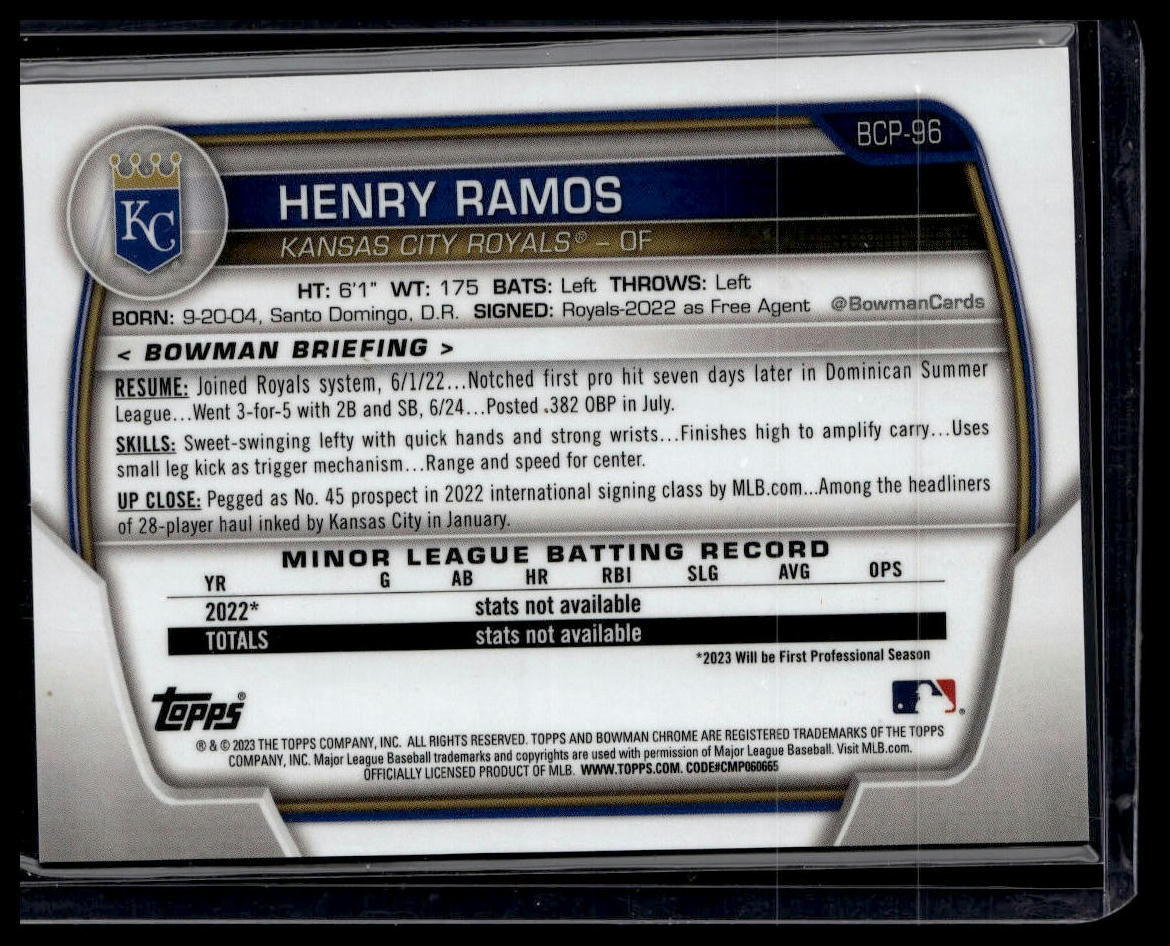 2023 Bowman #BCP-96 Henry Ramos Chrome Prospects Blue Refractors #/150