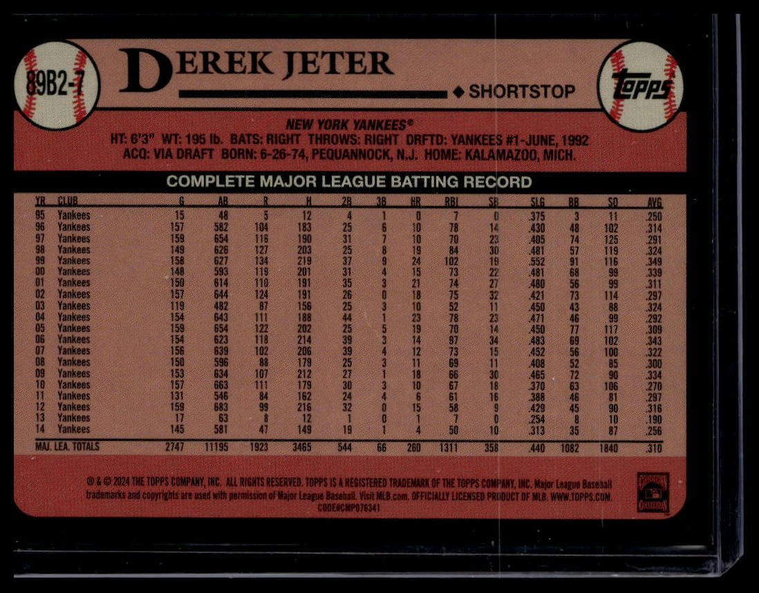 2024 Topps #89B2-7 Derek Jeter 1989 Topps Baseball 35th Anniversary