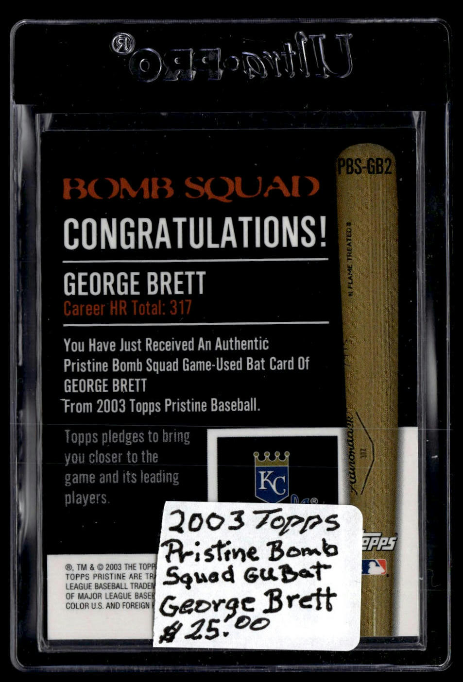 2003 Topps Pristine #PBS-GB2 George Brett Bomb Squad Relics