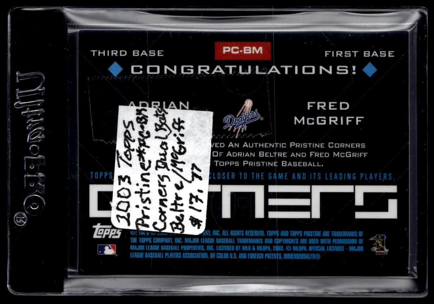 2003 Topps Pristine #PC-BM Adrian Beltre / Fred McGriff Corners Relics