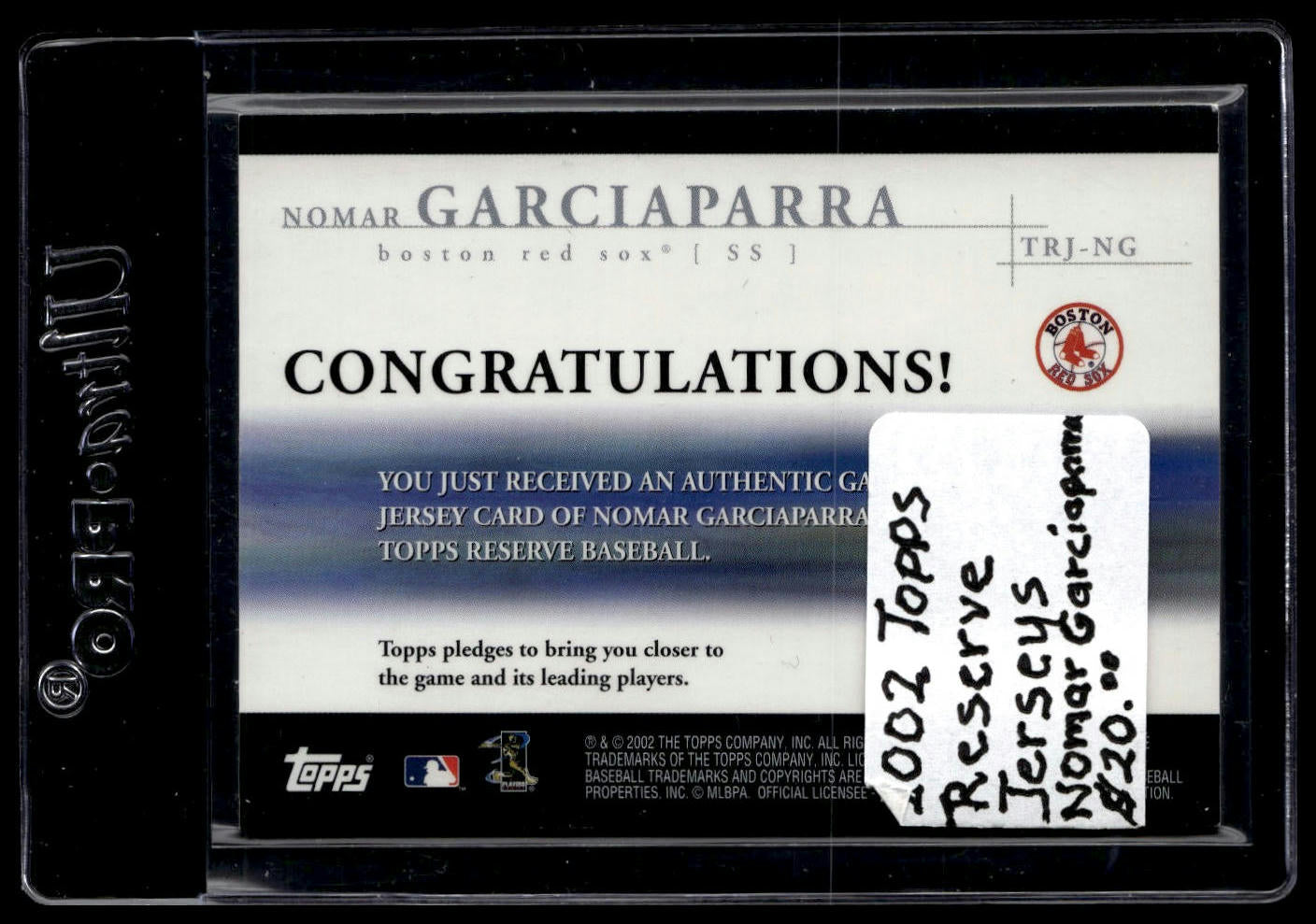 2002 Topps Reserve #TRJ-NG Nomar Garciaparra Uniform Relics