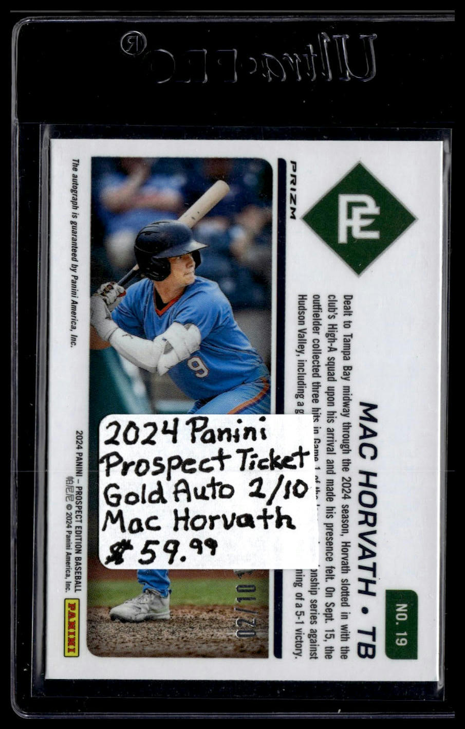 2024 Panini Prospect Edition #19 Mac Horvath Gold Pulsar Signatures Holo #/10