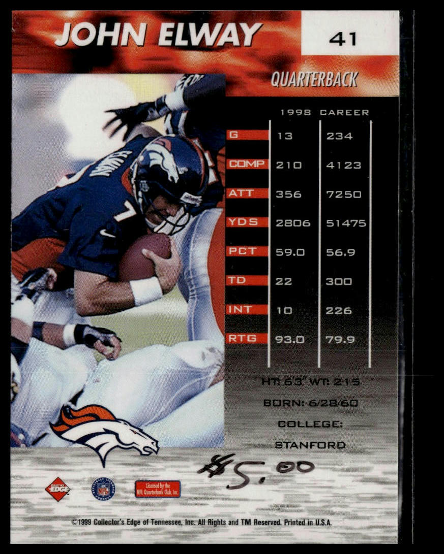 1999 Collector's Edge Fury #41 John Elway Gold Ingot