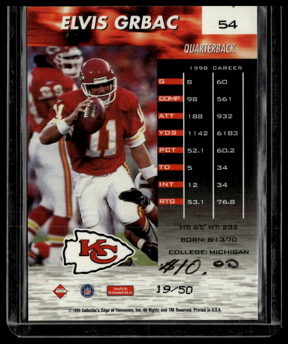 1999 Collector's Edge Fury #54 Elvis Grbac HoloGold #/50