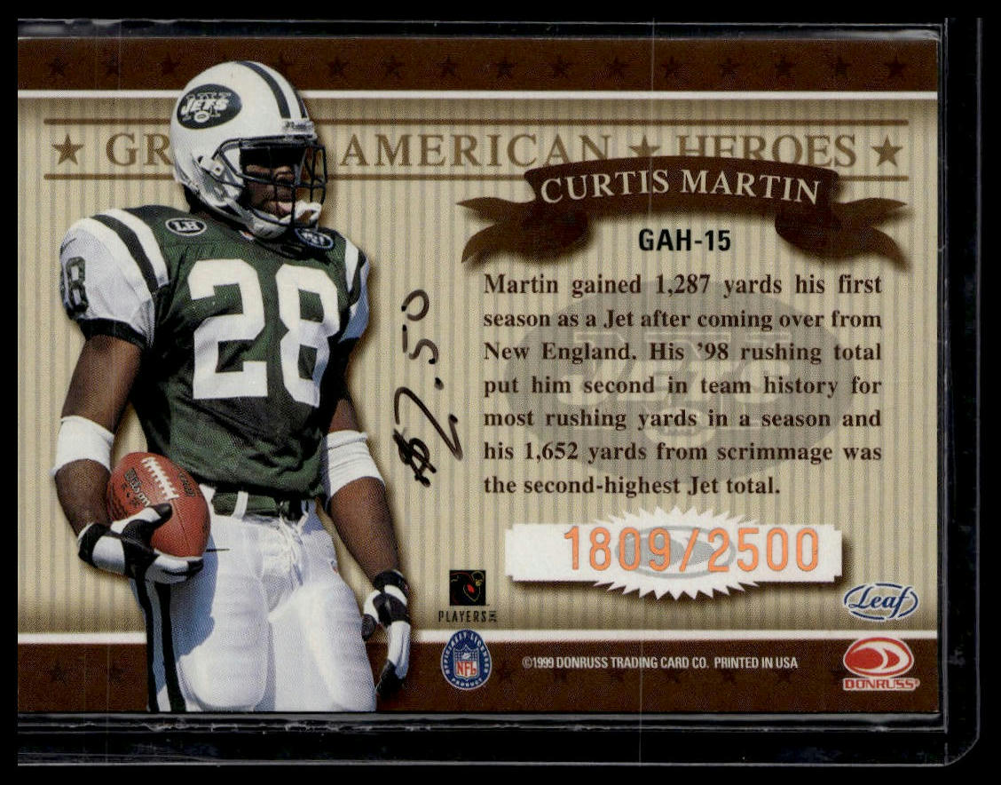 1999 Leaf Rookies & Stars #GAH-15 Curtis Martin Great American Heroes #/2500