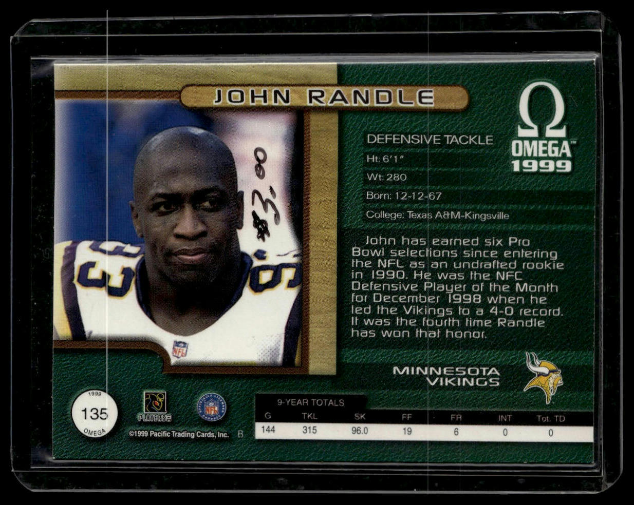 1999 Pacific Omega #135 John Randle Gold #/299
