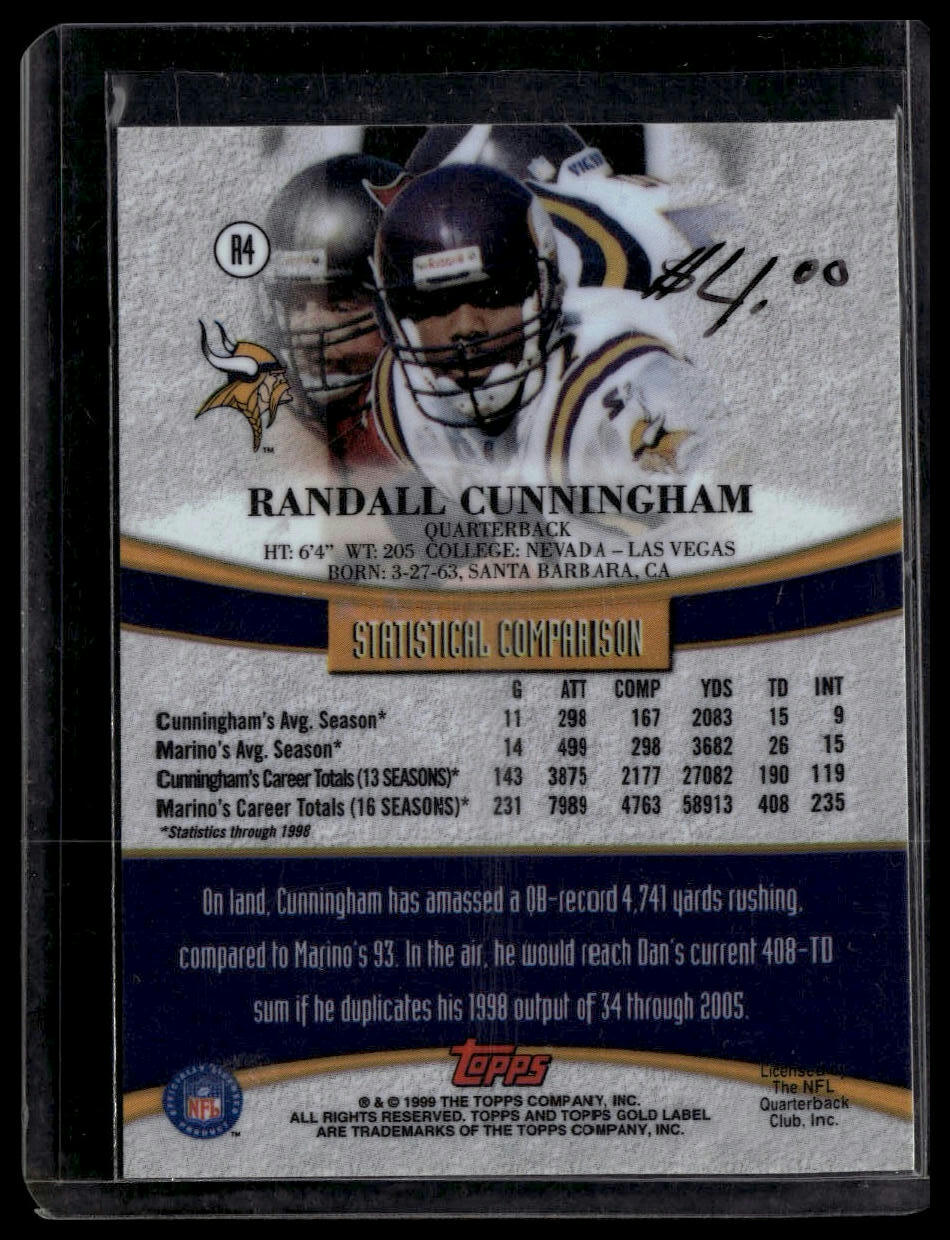 1999 Topps Gold Label #R4 Randall Cunningham Race to... Gold