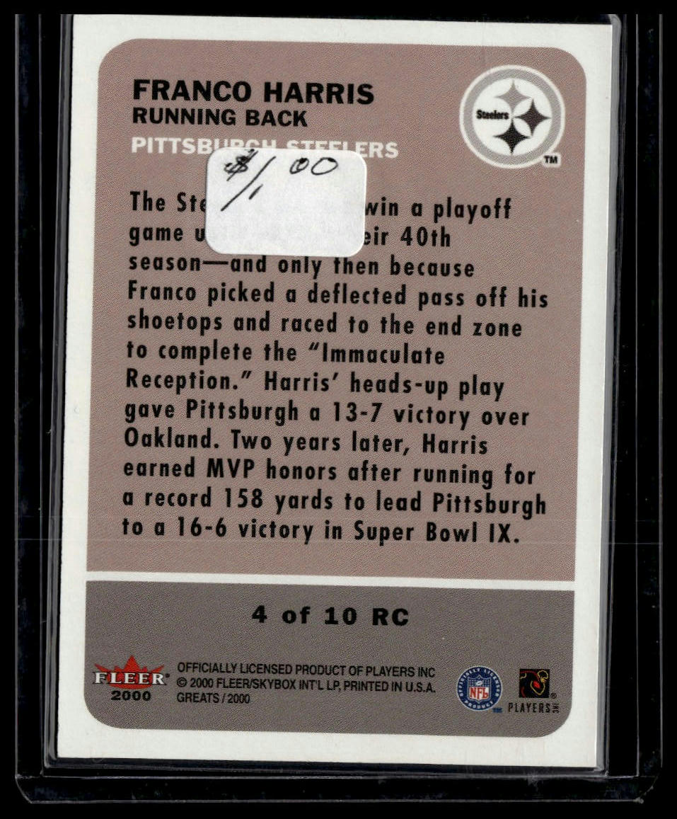 2000 Fleer Greats of the Game #4RC Franco Harris Retrospection Collection