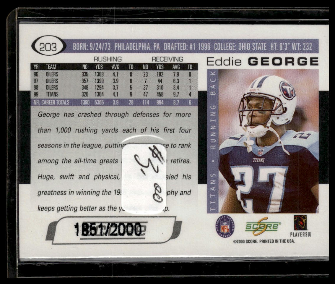2000 Score #203 Eddie George Scorecard #/2000