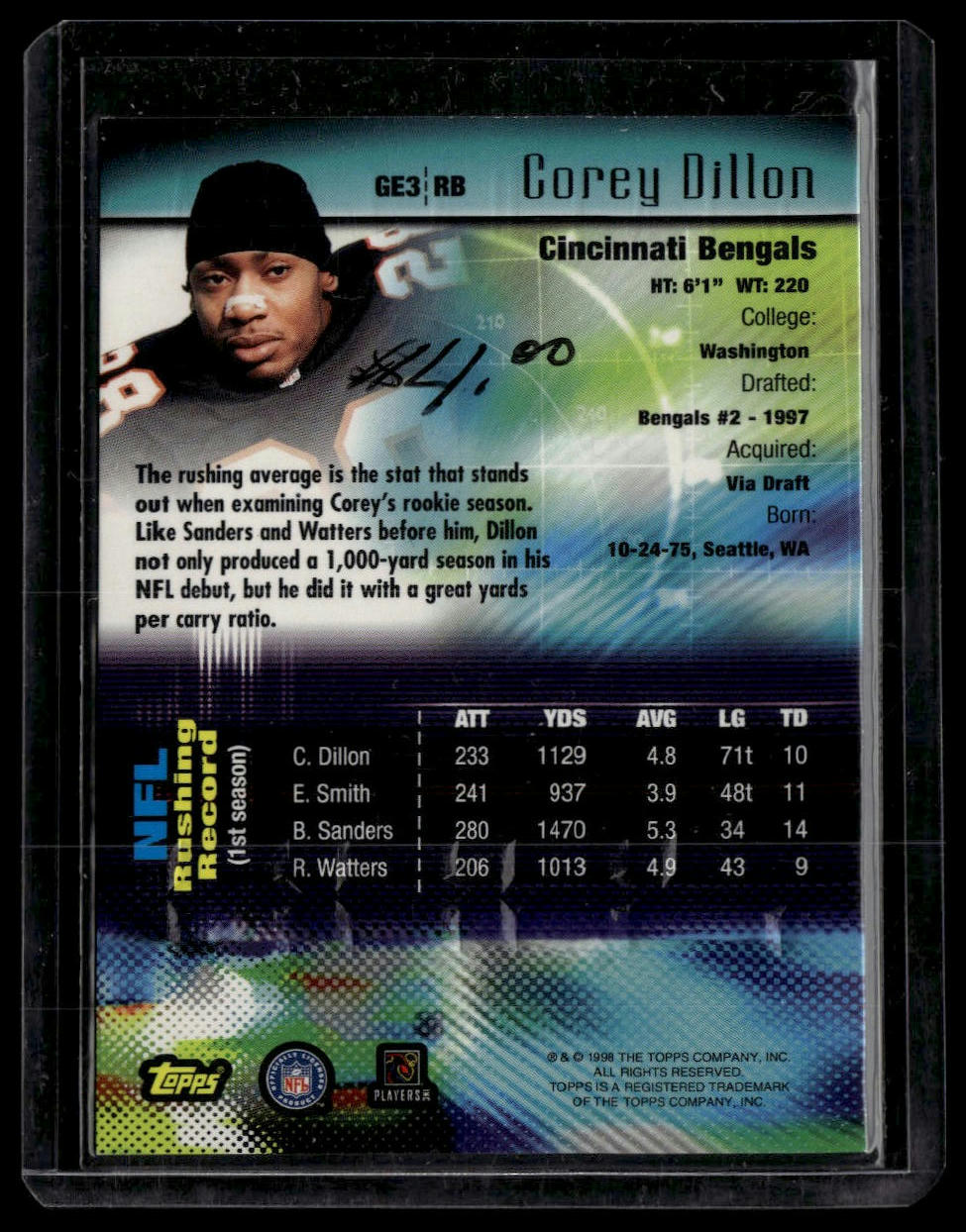 1998 Topps #GE3 Corey Dillon Generation 2000