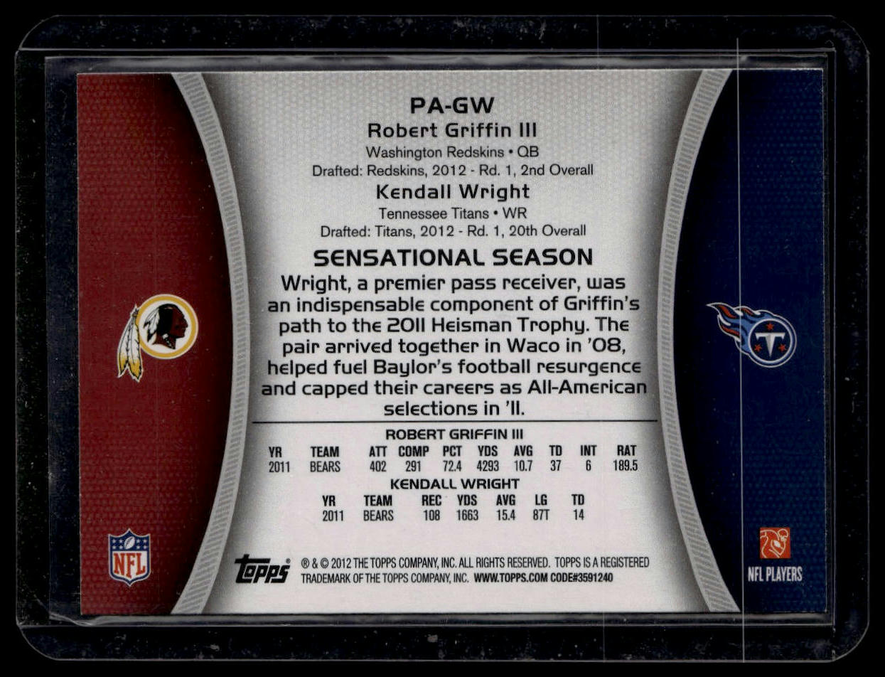 2012 Topps #PA-GW Robert Griffin III / Kendall Wright Paramount Pairs